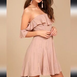 Astr The Label Off The Shoulder Ruffle Dress Pink Eyelet Floral Fit And Flare S
